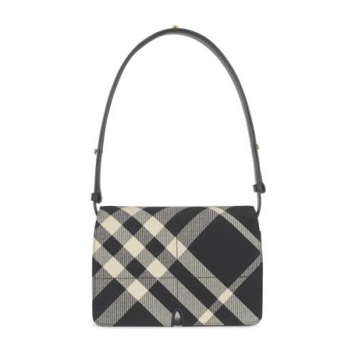 Zwarte Jacquard Tas met Leren Details Burberry , Multicolor , Dames