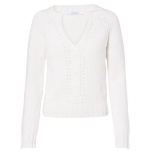 Cashmere V-Neck Pullover Sweater Max Mara , White , Dames