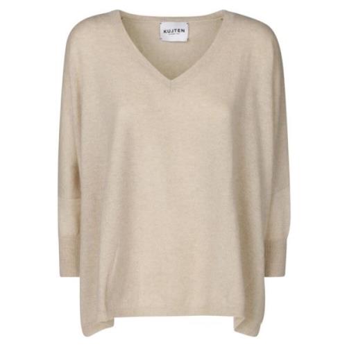 Kasjmier V-hals trui Oversized Fit Kujten , Beige , Dames