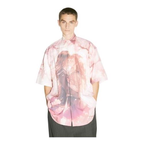 Anime Grafische Korte Mouw Katoenen Shirt Vetements , Pink , Heren