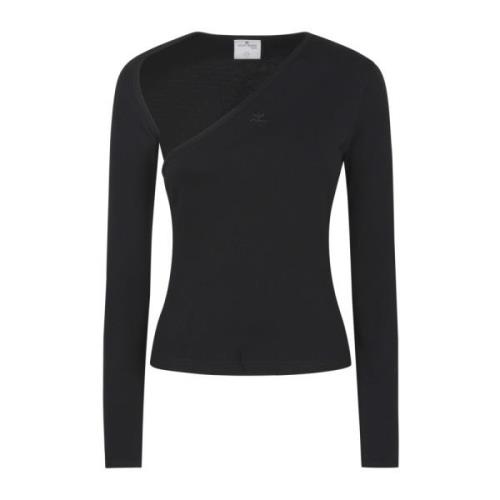 Zwart Slash Contrast Sweater Top Courrèges , Black , Dames