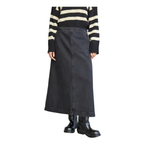 Denim Maxi Rok met Achtersplit Skall Studio , Black , Dames