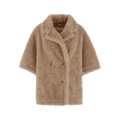 Synthetische Bont Peacoat Revers Kraag Herno , Beige , Dames