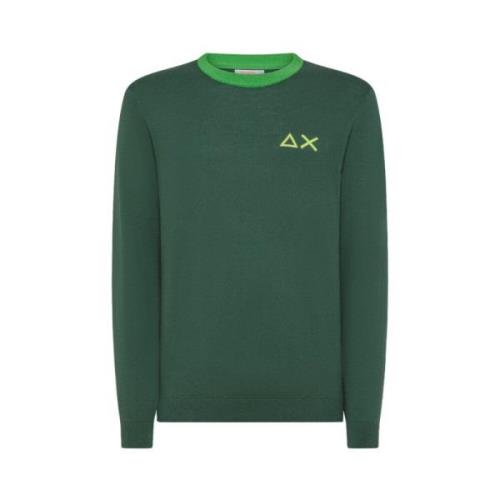 Groene Trui Lange Mouw Geborduurd Logo Sun68 , Green , Heren