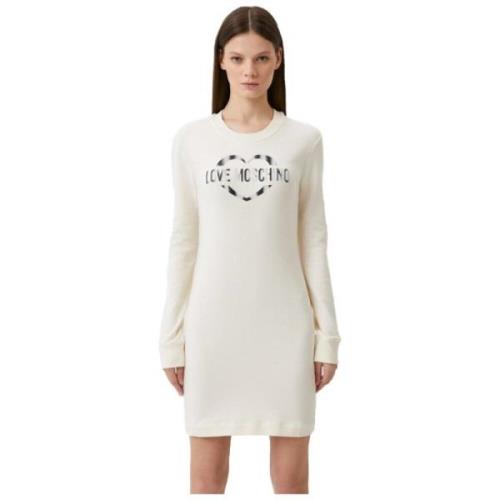 Katoenen jurk met metalen logo Love Moschino , White , Dames