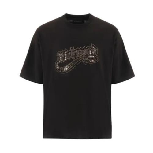 Korte Mouw T-shirt met Strass Logo John Richmond , Black , Heren