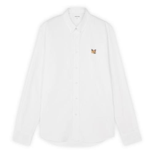 Witte Fox Head Logo Katoenen Shirt Maison Kitsuné , White , Heren