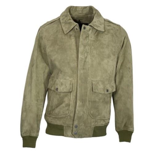 Nubuck Leren Jas Khaki Groen Oakwood , Green , Heren