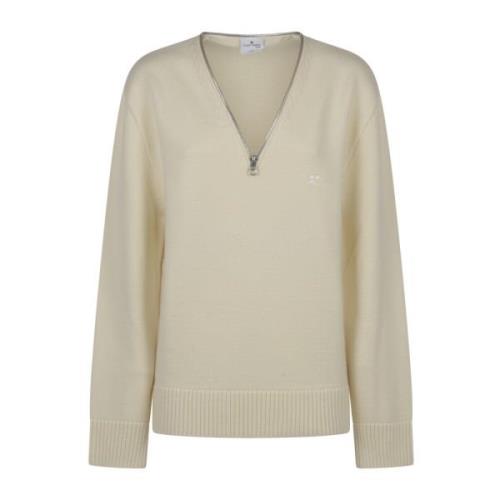 Beige Wolle Rits Trui Courrèges , Beige , Dames