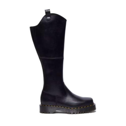 Hoge Leren Vierkante Neus Laars Dr. Martens , Black , Dames