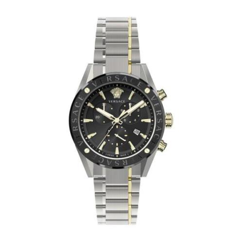 Stalen Quartz Horloge, Zwarte Kast Versace , Gray , Heren