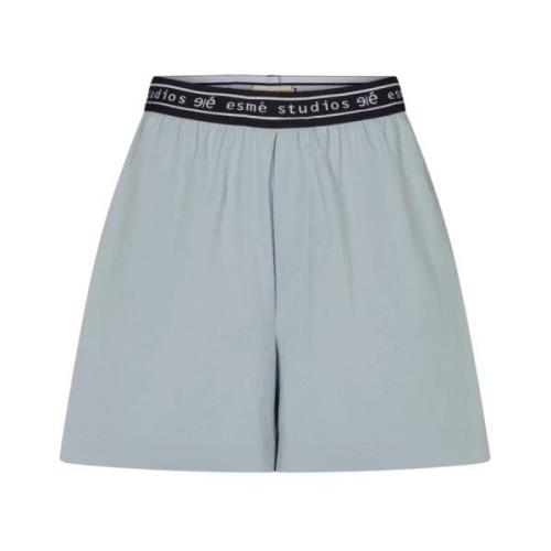 Logo Elastische Oversized Katoenen Shorts Esmé Studios , Blue , Dames