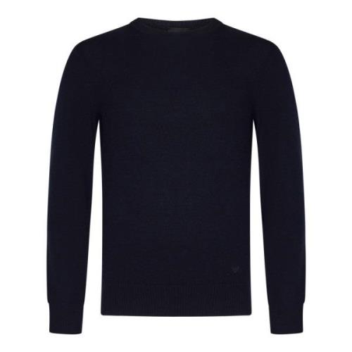 Blauwe Cashmere Sweater met Micro Eagle Borduurwerk Emporio Armani , B...