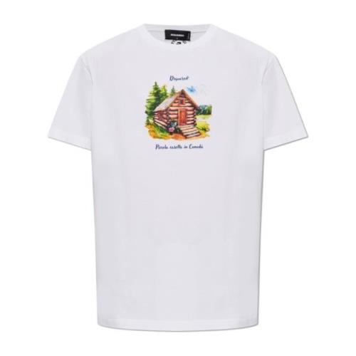 T-shirt met kleurrijke print Dsquared2 , White , Heren