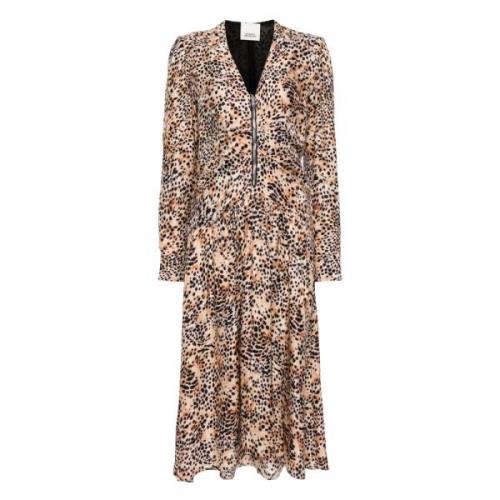 Luipaardprint V-hals Midi Jurk Isabel Marant , Beige , Dames