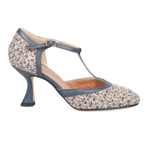 Heldere Blauwe Geweven Stof Pumps Sangiorgio , Blue , Dames