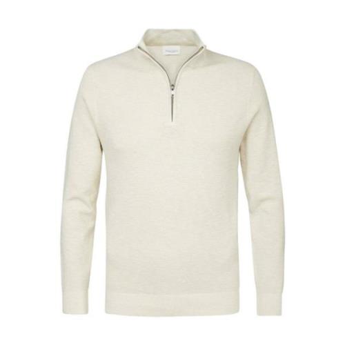 Half Zip Off White Pullover Profuomo , Beige , Heren