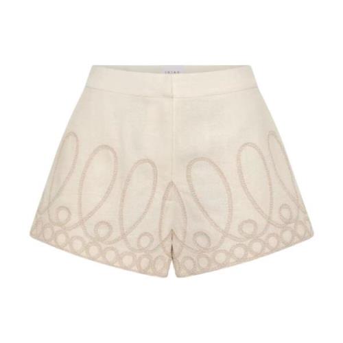 Crème Linnenmix Geborduurde Shorts Ixiah , White , Dames