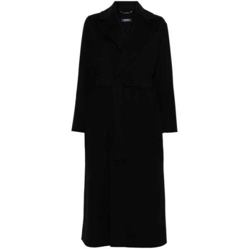 Zwarte Wollen Jas met Revers Max Mara , Black , Dames