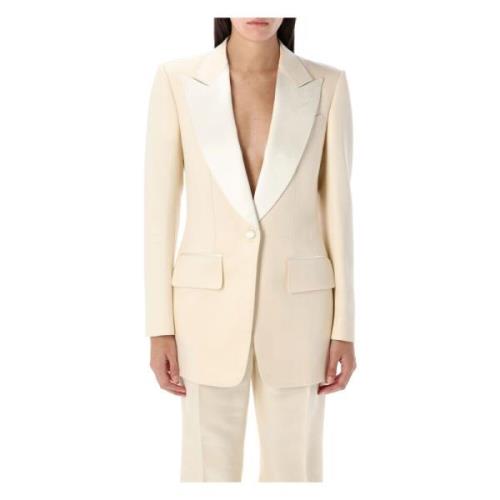 Witte Zijden Tuxedo Jas Morning Cloud Tom Ford , Beige , Dames