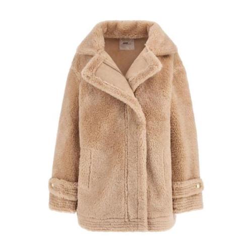 Shearling Jas in Beige Ecopelliccia Stijl Guess , Beige , Dames