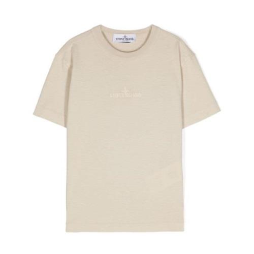 Beige Logo Geborduurd Katoenen T-shirt Stone Island , Beige , Heren