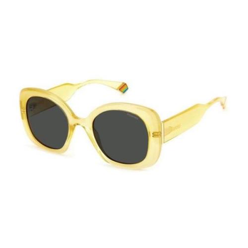 Gele metalen zonnebril met grijze lens Polaroid , Yellow , Dames