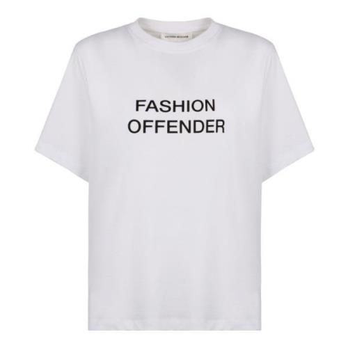 Geribbelde crew-neck T-shirt in katoenmix Victoria Beckham , White , D...