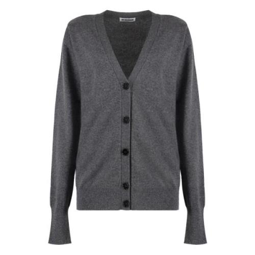 Luxe Cashmere Cardigan met Ribgebreide Randen Jil Sander , Gray , Dame...