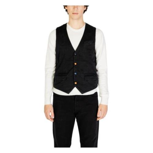 Zwarte V-Hals Button-Up Gilet Gianni Lupo , Black , Heren