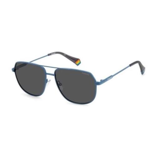 Blauwe Metalen Zonnebril met UV-bescherming Polaroid , Blue , Unisex