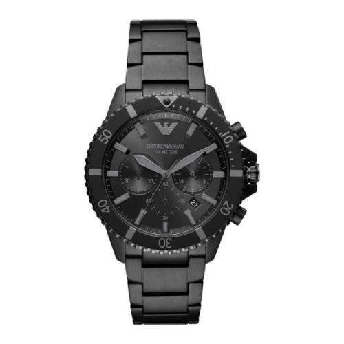 Zwarte Roestvrijstalen Analoge Quartz Horloge Armani , Black , Heren