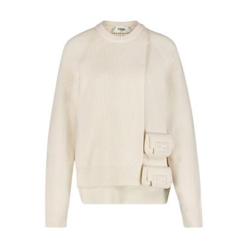 Luxe Wol Cashmere Crewneck Jumper Fendi , Beige , Dames