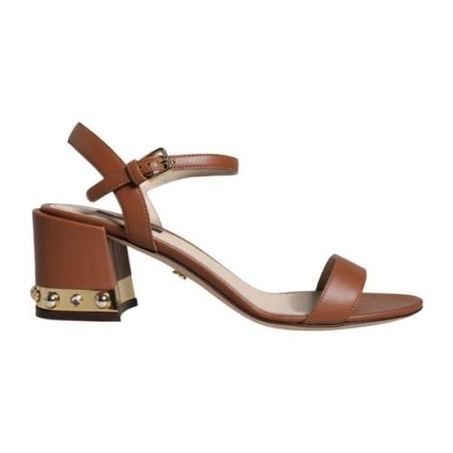 Bruine Leren Enkelband Sandalen Dolce & Gabbana , Brown , Dames