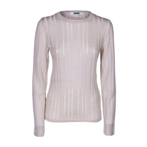 Dames Wol Ribgebreide Crewneck Trui Mauro Grifoni , White , Dames