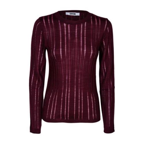 Dames Wol Ribgebreide Crewneck Trui Mauro Grifoni , Purple , Dames