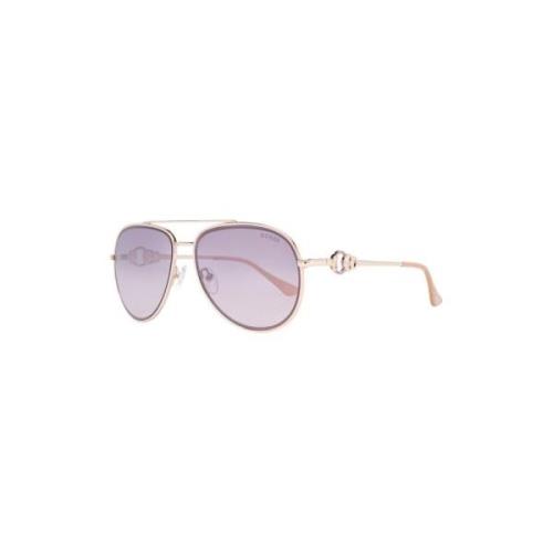 Gouden Metalen Zonnebril met Roze Lens Guess , Yellow , Dames