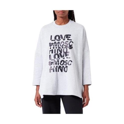 Glitter Print Oversized Crewneck Sweatshirt Love Moschino , Gray , Dam...