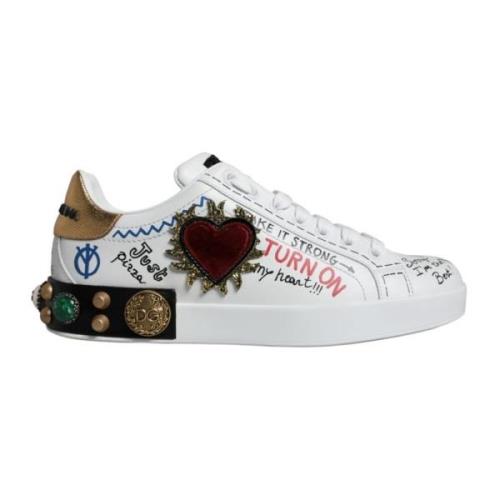 Witte Leren Lage Sneakers Dolce & Gabbana , White , Heren