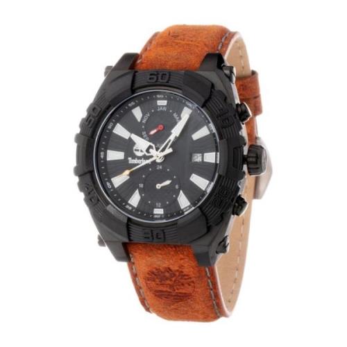 Zwarte Leren Band Kwarts Horloge Timberland , Brown , Heren