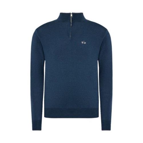 Half-Zip Geborduurde Trui La Martina , Blue , Heren