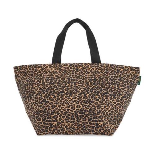 Luipaardprint Tote Bag met lintgrepen Hervé Chapelier , Brown , Dames