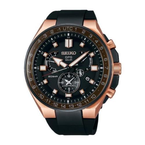 Titanium Solar GPS Horloge met Siliconen Seiko , Black , Heren