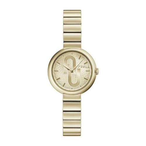 Gouden Roestvrij Stalen Kwarts Analoge Horloge Furla , Yellow , Dames