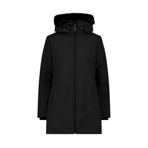 Zwarte Winterjas met Nepbont CMP , Black , Dames