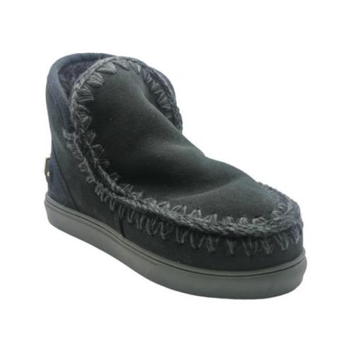 Zwarte leren sneaker met metalen logo Mou , Gray , Dames