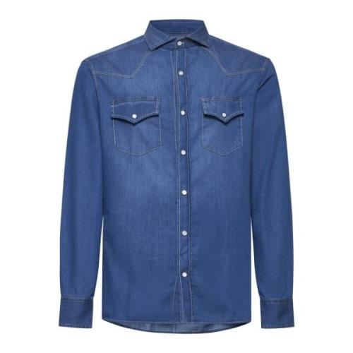 Blauwe denim overhemd met puntkraag Brunello Cucinelli , Blue , Heren