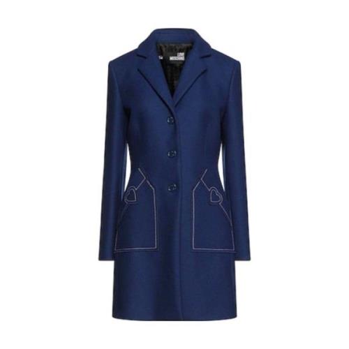 Wollen jas met hartborduursel Love Moschino , Blue , Dames