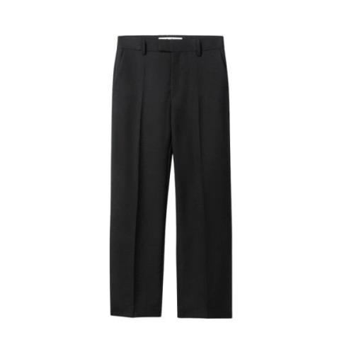 Zwarte wollen mix broek rechte pijp Séfr , Black , Heren