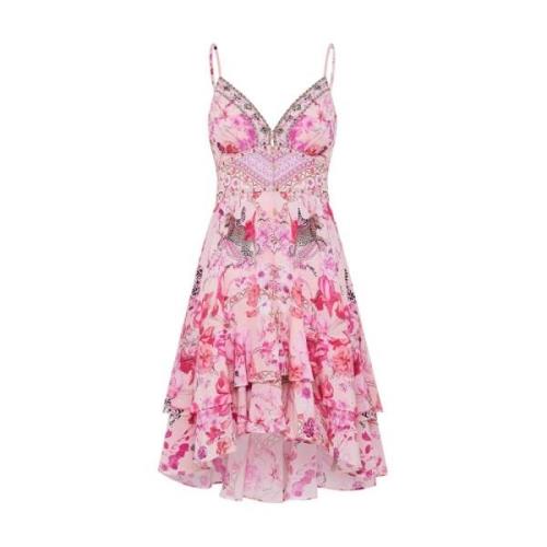 Botanische Novelle Zijden Frill Jurk Camilla , Pink , Dames